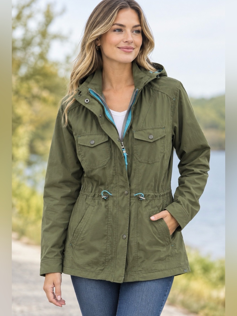 L. L. Bean Olive Utility Anorak Jacket with Hood size Medium